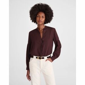 NWT! Madewell - Stand-Collar Button-Up Shirt in Flannel - Espresso Bean - Small